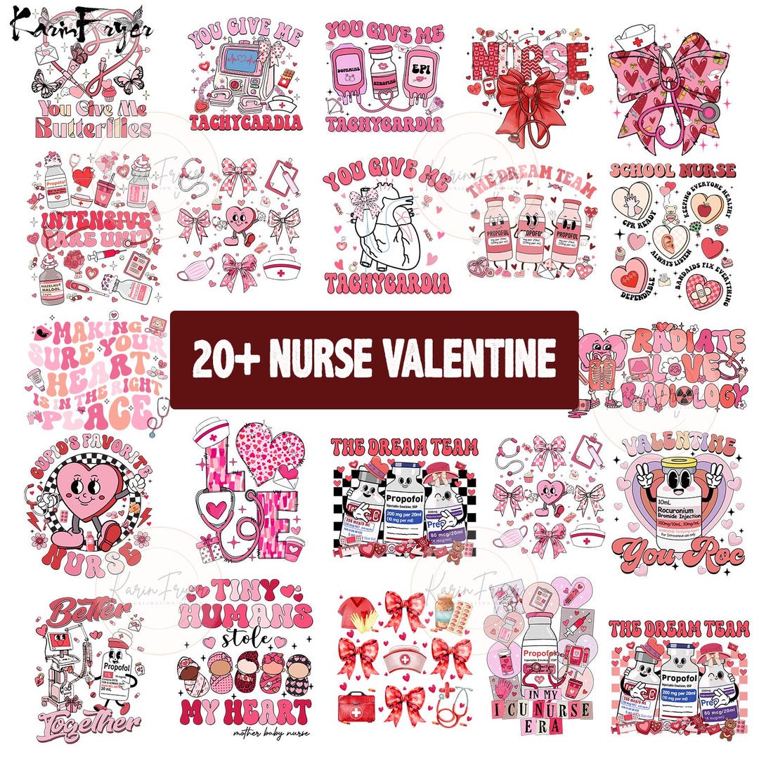 20 Retro Valentine Nurse Png Bundle Valentine Coquette Bow Png Cupids ...
