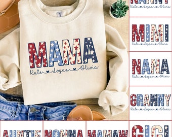 Custom 4th of July Grandma Mama Mimi Png, Custom Grandma Shirt png with Kids names, Patriotic 4th of July Shirt for Independence Day Grandma