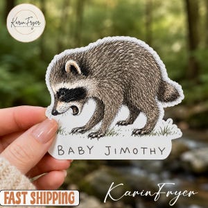 Baby Jimothy Raccoon Sticker, Cute Tiny Trash Panda Hissing Decal, Funny Realistic Forest Animal Waterproof Sticker