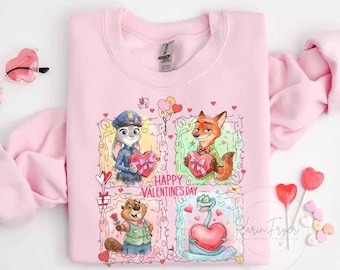 Retro Valentine Movie Couple PNG: Fox and Bunny Png, Magical Valentine Png, Disney Zootopia Valentine Valentine Disney Zootopia Png