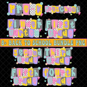 8+ Back to School PNG Bundle, First Day Of School png, Preppy Teacher Png Grade Level Shirt PNG,Kindergarten Pre-K 1st 2nd 3rd 5th Grade Png
