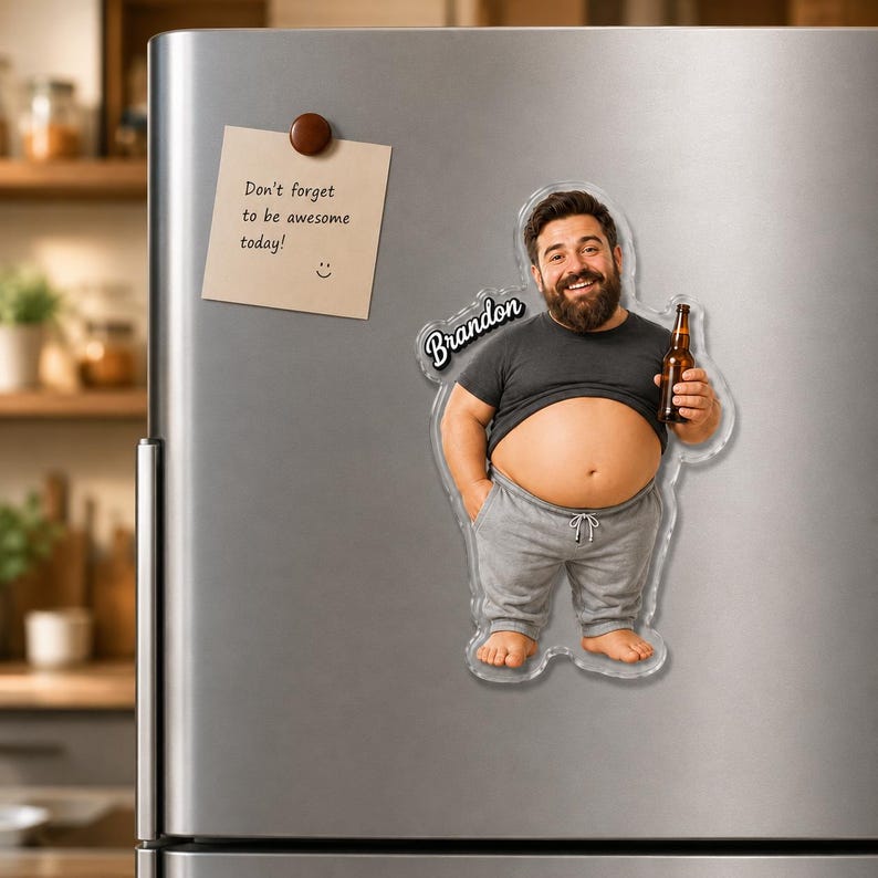 Funny Dad Bod Custom Face Fridge Magnet | Personalized Fathers Day Gift For Husband | Custom Photo Magnet | Gift From Kids Son Daughter image 3