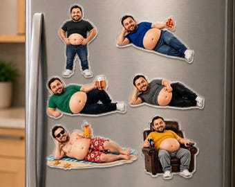 Funny Daddy Face Squishy Belly Fridge Magnet, Personalized Father's Day Gift For Husband, Custom Dad Photo Magnet, Gift From Son Daughter