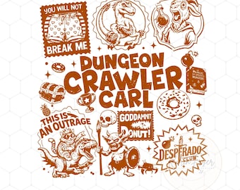Dungeon Crawler Carl PNG | Vintage Doodle Collage Shirt | Fantasy Book Series Fan Sublimation