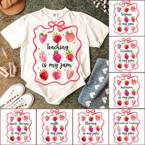 16+ Teaching Is My Jam Strawberry Coquette Back To School Bundle Png, Everyday Png, Preppy Teacher Design,Coquette Teacher Png School Bundle