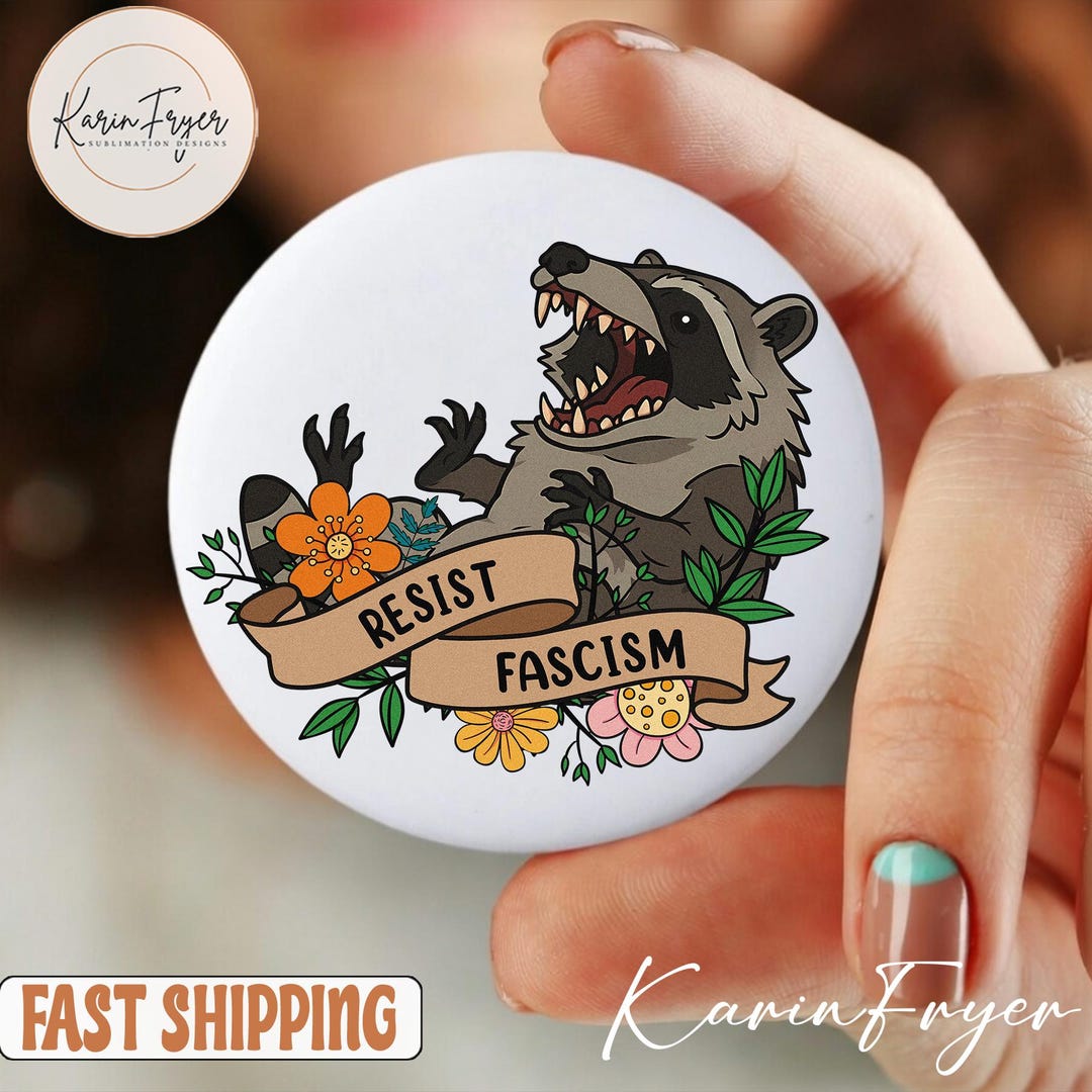 Resist Fascism Funny Opossum Pin Button, Activist Statement Button ...