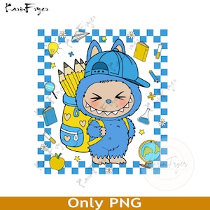 Cartoon Schulnote Labubu Boy Png, Labubu Zurück in der Schule Png, Kinder Shirt Design, Ersttagsschule Png Sublimation