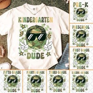8+ Retro Back to School Boys PNG Bundle, Camo Kindergarten Kid Design, First Day PNG, Pre-K to Fifth Grade Png, School Boy Sublimation File