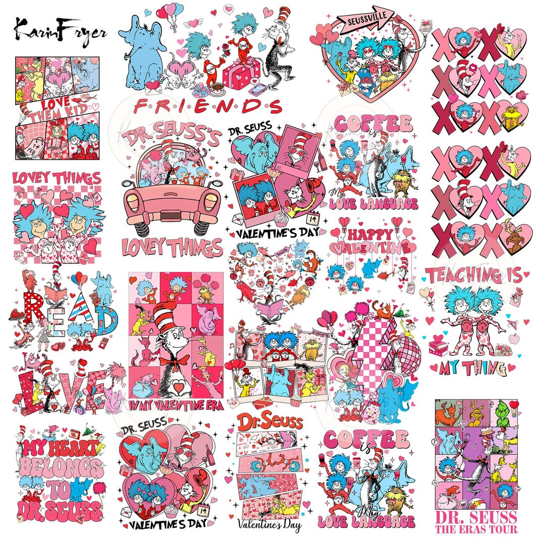 20 Dr Seuss Valentine PNG Bundle, Dr Seuss Teacher Valentine Png, Lovey ...
