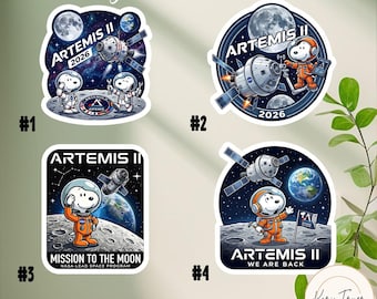 Artemis II Moon Mission Sticker, 2026 Space Exploration Decal, Astronaut Beagle Vinyl Sticker, We Are Back Space Program Art, Lunar Mission