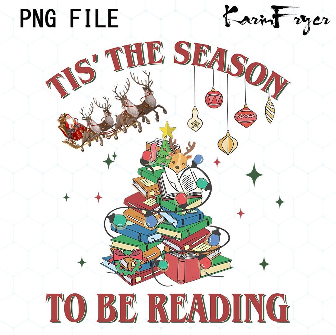 Tis the Season to Be Reading Christmas PNG, Books Christmas Tree PNG