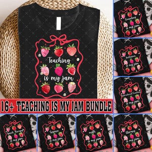 16+ Teaching Is My Jam Strawberry Coquette Back To School Bundle Png, Everyday Png, Preppy Teacher Design,Coquette Teacher Png School Bundle