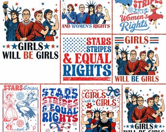 9 Feministische 4. Juli Png-Bundle, Mädchen werden Mädchen Png, Sterne Streifen und Frauenrechte Png, starke amerikanische Frauen, Feminist, Menschenrecht