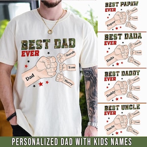 Personalized Best Dad Ever Png, Fist Bump Father&#39;s Day Png, Best Dad Ever Png, Dad and Children Png, Custom Kids Name, Dad Life Png Gifts