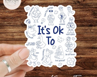 It's Ok To Sticker | Autism Awareness Duck Vinyl Sticker | Neurodivergent Gift | Laptop Decal