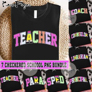 7 Teacher Bundle Png, School Design Png For Back To School, School Bundle Design, Counselor, Librarian, Para, Sped, Checkered Teacher PNG