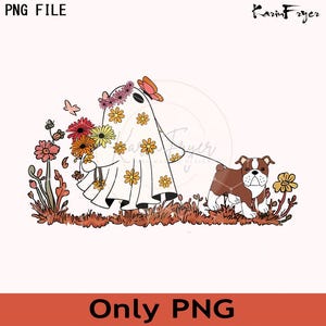 Floral Ghost With Bulldog Png, Halloween Dog Png, Dog Lover Png, Bulldog Halloween Png, Dog Mom PNG, Spooky Season PNG, Funny Spooky Vibes