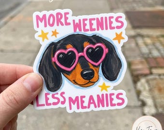 Klistermärke med fler weenies mindre meanies | Rolig tax rosa hunddekal | Weinerhunddekal | Vattentät rolig hunddekal