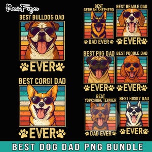 9 Best Dog Dad Ever Fathers Day PNG Bundle, Funny Father&#39;s Day Dad Shirt Design, Vintage Dad Humor PNG, Best Dad Ever Png Gift, Dog Dad Png