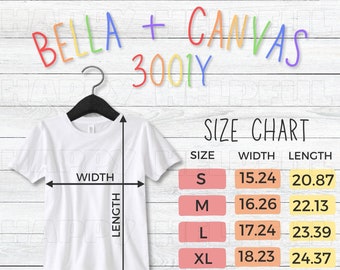 Bella + Canvas 3001Y Size Chart TShirt Mockup Bella Canvas Youth T-shirt Sizing Chart for Bella Canvas 3001 Y Sizing Youth Short Sleeve Tee