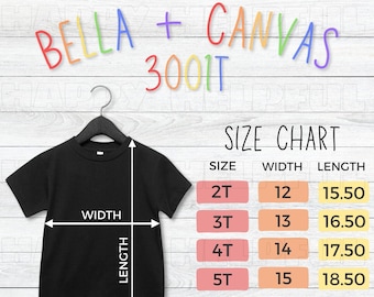 Bella + Canvas 3001T Size Chart for Toddler Shirt Mockup Bella Canvas Kid TShirt Sizing Toddler Tee Size Chart for Bella Canvas 3001T Shirt