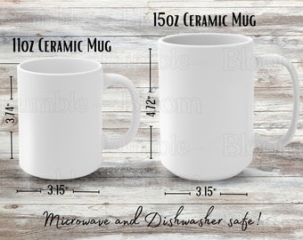 Mug Size Chart 11 oz Coffee Cup Mockup 15oz Coffee Cup Sizing for Ceramic Teacup Size Mock Up Measurement for Printify Print on Demand Mug