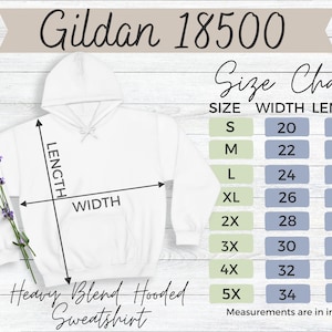 Gildan 18500 G185 Size Chart Hoodie Mockup Gildan Sweatshirt Sizing Size Chart for Gildan 18500 Unisex Heavy Blend Hooded Sweatshirt