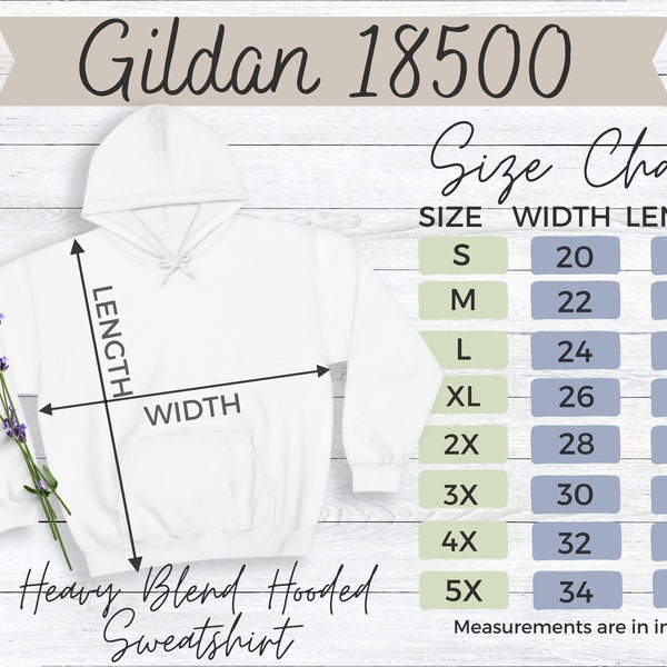 Gildan 18500 G185 Size Chart Hoodie Mockup Gildan Sweatshirt Sizing Size Chart for Gildan 18500 Unisex Heavy Blend Hooded Sweatshirt