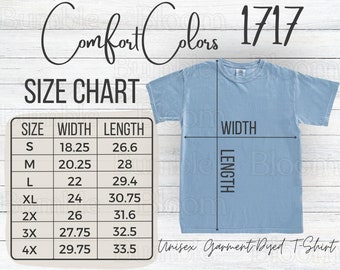 Comfort Colors 1717 Size Chart for Comfort Colors C1717 Unisex t-shirt Sizing Chart Measurement for Comfort Colors Shirt Mock Up Size Chart