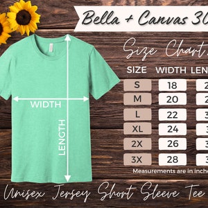Size Chart Bella + Canvas 3001 Flower Mockup Bella Canvas T-shirt Sizing Size Chart Summer Bella Canvas 3001 Sizing Mockup Unisex Jersey Tee