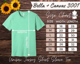 Size Chart Bella + Canvas 3001 Flower Mockup Bella Canvas T-shirt Sizing Size Chart Summer Bella Canvas 3001 Sizing Mockup Unisex Jersey Tee