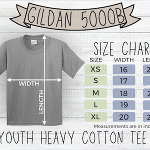 Gildan Size Chart 5000B Youth Sizing T Shirt Mockup Gildan Tshirt 5000B Size Chart for Kids Gildan Measurements Mockup Youth Heavy Cotton
