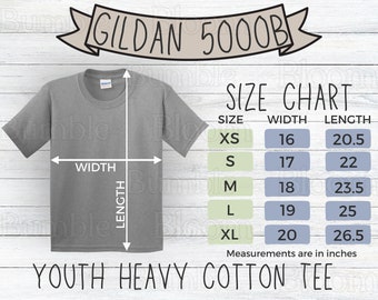 Gildan Size Chart 5000B Youth Sizing T Shirt Mockup Gildan Tshirt 5000B Size Chart for Kids Gildan Measurements Mockup Youth Heavy Cotton