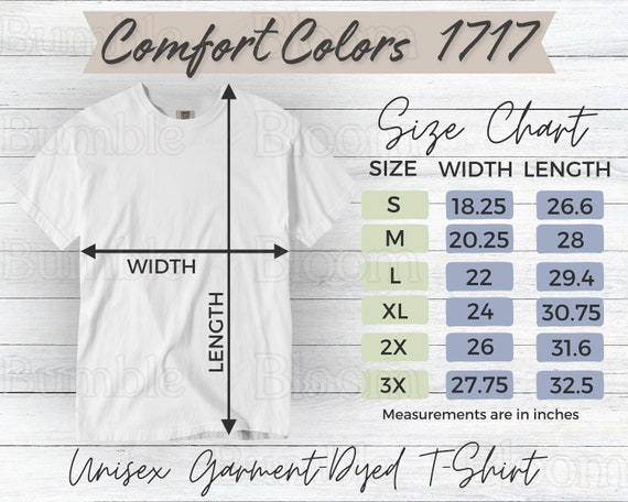 Comfort Colors 1717 Size Chart for Comfort Colors C1717 Unisex T