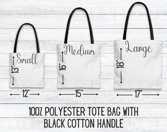 AOP Tote Bag Size Chart Mockup for Print on Demand Generic Brand Printify Tote Bag Measurements All Over Print Tote Bag Sizing Table