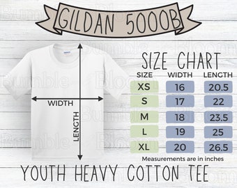 Gildan 5000B Youth Size Chart T Shirt Mockup Gildan Tshirt Sizing 5000B Size Chart for Kids Gildan Sizing Mockup Unisex Youth Heavy Cotton