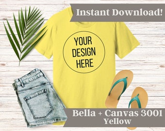 Bella + Canvas 3001 yellow Shirt summer Mockup Bella Canvas Tshirt yellow Bella Canvas 3001 beach  Mockup Unisex Jersey Tee