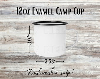 12oz Enamel Camp Cup Mockup 12oz Coffee Cup Sizing for Enamel Camping Mug Size Chart Mock Up Measurement for Printify Print on Demand Mug