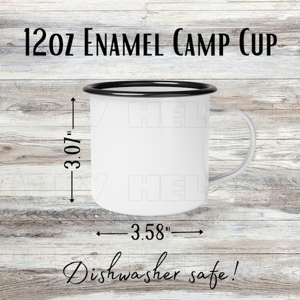 12oz Enamel Camp Cup Mockup 12oz Coffee Cup Sizing for Enamel Camping Mug Size Chart Mock Up Measurement for Printify Print on Demand Mug