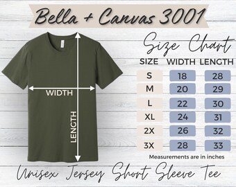 Size Chart Natural Bella Canvas 3001 Mockup Bella Canvas T-shirt Sizing Size Chart for Bella Canvas 3001 Sizing Mockup Unisex Jersey Tee