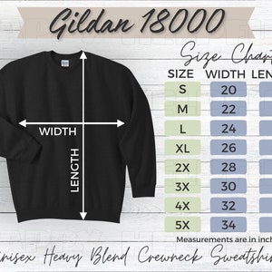 Gildan 18000 Size Chart G180 Crewneck Mockup Gildan Sweatshirt Size Chart for Gildan 18000 Sizing Mockup Unisex Heavy Blend Crew Sweatshirt