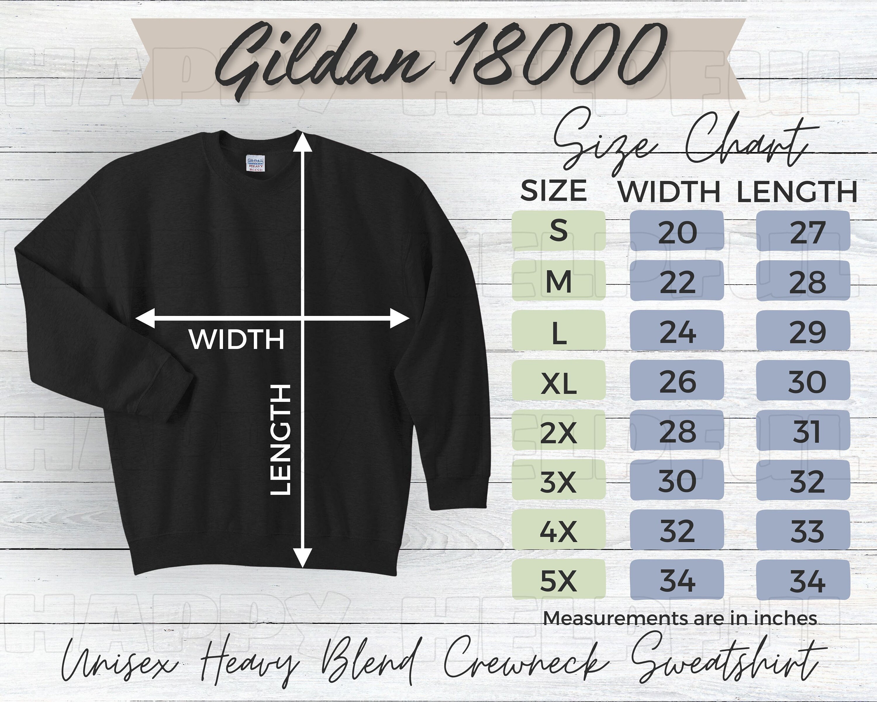 Gildan 18000 Size Chart Mockup Sweatshirt Sizing Gildan Unisex Size Chart  Unisex Sizing Flat Lay Mock up Sweatshirt Size Chart 