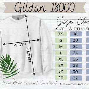 Gildan 18000 Size Chart G180 Crewneck Mockup Gildan Sweatshirt Size Chart for Gildan 18000 Sizing Mockup Unisex Heavy Blend Crew Sweatshirt
