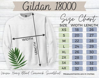 Gildan 18000 Size Chart G180 Crewneck Mockup Gildan Sweatshirt Size Chart for Gildan 18000 Sizing Mockup Unisex Heavy Blend Crew Sweatshirt