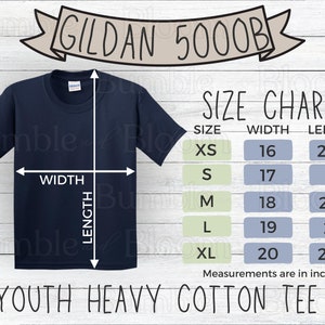 Kids Size Chart for Gildan 5000B T Shirt Youth Gildan Tshirt Sizing 5000B Size Chart for Kids Gildan Sizing Mockup Unisex Youth Heavy Cotton