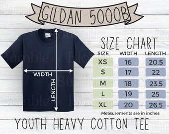 Kids Size Chart for Gildan 5000B T Shirt Youth Gildan Tshirt Sizing 5000B Size Chart for Kids Gildan Sizing Mockup Unisex Youth Heavy Cotton