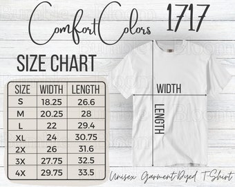 Comfort Colors 1717 Size Chart for Comfort Colors C1717 Unisex t-shirt Sizing Chart Measurement for Comfort Colors Shirt Mock Up Size Chart