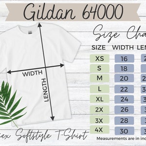 Gildan 64000 Size Chart T Shirt Mockup Gildan Tshirt Sizing G640 Size Chart for Gildan 64000 Sizing Mockup Unisex Softstyle T-shirt Simple