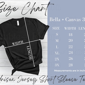 Bella Canvas 3001 Tabla de tallas Maqueta de camiseta Bella + Canvas T-shirt Tabla de tallas de tallas para Bella Canvas 3001 Maqueta de tallas Camiseta de jersey unisex