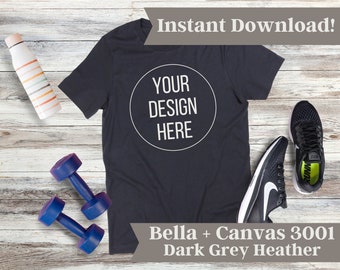 Bella + Canvas 3001 Dark Gray Heather Shirt athletic Mockup Bella Canvas Tshirt heather grey Bella Canvas 3001 gym Mockup Unisex Jersey Tee